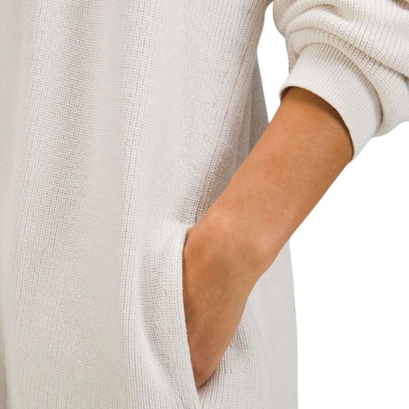 Lululemon Merino Wool-Blend Ribbed Long Wrap Cardigan Sweater Cream Sz 12 / XL - Picture 13 of 16